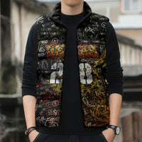 Personalized Texas State Pride Sleeveless Puffer Jacket Urban Graffiti Style - Longhorn Skull - Oil Derrick Graphic