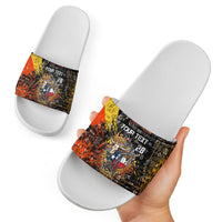 Personalized Texas State Pride Slide Sandals Urban Graffiti Style - Longhorn Skull - Oil Derrick Graphic