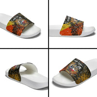 Personalized Texas State Pride Slide Sandals Urban Graffiti Style - Longhorn Skull - Oil Derrick Graphic