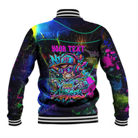Personalized New Jersey Graffiti Mascot Baseball Jacket Urban Street Art - Vibrant Neon Spray Paint Aesthetic