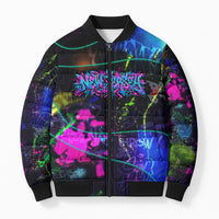 Personalized New Jersey Graffiti Mascot Bomber Puffer Jacket Urban Street Art - Vibrant Neon Spray Paint Aesthetic