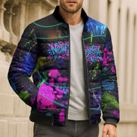 Personalized New Jersey Graffiti Mascot Bomber Puffer Jacket Urban Street Art - Vibrant Neon Spray Paint Aesthetic