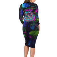 Personalized New Jersey Graffiti Mascot Long Sleeve Bodycon Dress Urban Street Art - Vibrant Neon Spray Paint Aesthetic