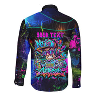 Personalized New Jersey Graffiti Mascot Long Sleeve Button Shirt Urban Street Art - Vibrant Neon Spray Paint Aesthetic