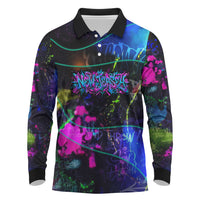 Personalized New Jersey Graffiti Mascot Long Sleeve Polo Shirt Urban Street Art - Vibrant Neon Spray Paint Aesthetic