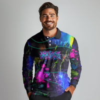 Personalized New Jersey Graffiti Mascot Long Sleeve Polo Shirt Urban Street Art - Vibrant Neon Spray Paint Aesthetic