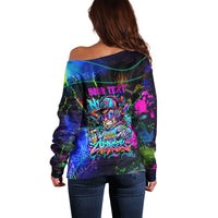 Personalized New Jersey Graffiti Mascot Off Shoulder Sweater Urban Street Art - Vibrant Neon Spray Paint Aesthetic