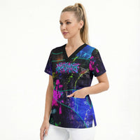 Personalized New Jersey Graffiti Mascot Scrub Top Urban Street Art - Vibrant Neon Spray Paint Aesthetic