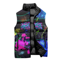 Personalized New Jersey Graffiti Mascot Sleeveless Puffer Jacket Urban Street Art - Vibrant Neon Spray Paint Aesthetic