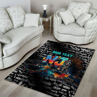 Personalized New Jersey Liberty Bell Graffiti Area Rug Urban Street Art - Hand Drawn City Tagging