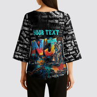 Personalized New Jersey Liberty Bell Graffiti Kimono Sleeve Blouse Urban Street Art - Hand Drawn City Tagging