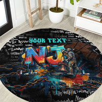 Personalized New Jersey Liberty Bell Graffiti Round Carpet Urban Street Art - Hand Drawn City Tagging