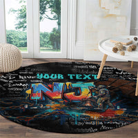 Personalized New Jersey Liberty Bell Graffiti Round Carpet Urban Street Art - Hand Drawn City Tagging