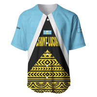 Saint Lucia Tribal Triangle Design Baseball Jersey with Flag Colors and The Land The People The Light Quote - Wonder Print Shop