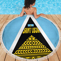 Saint Lucia Tribal Triangle Design Beach Blanket with Flag Colors and The Land The People The Light Quote - Wonder Print Shop