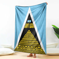 Saint Lucia Tribal Triangle Design Blanket with Flag Colors and The Land The People The Light Quote - Wonder Print Shop