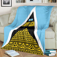 Saint Lucia Tribal Triangle Design Blanket with Flag Colors and The Land The People The Light Quote - Wonder Print Shop