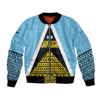 Saint Lucia Tribal Triangle Design Bomber Jacket with Flag Colors and The Land The People The Light Quote - Wonder Print Shop