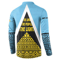 Saint Lucia Tribal Triangle Design Button Sweatshirt with Flag Colors and The Land The People The Light Quote - Wonder Print Shop
