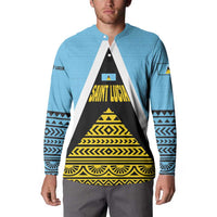 Saint Lucia Tribal Triangle Design Button Sweatshirt with Flag Colors and The Land The People The Light Quote - Wonder Print Shop