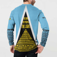 Saint Lucia Tribal Triangle Design Button Sweatshirt with Flag Colors and The Land The People The Light Quote - Wonder Print Shop