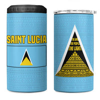 Saint Lucia Tribal Triangle Design 4 in 1 Can Cooler Tumbler with Flag Colors and The Land The People The Light Quote - Wonder Print Shop