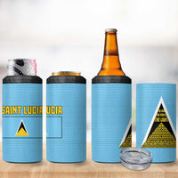 Saint Lucia Tribal Triangle Design 4 in 1 Can Cooler Tumbler with Flag Colors and The Land The People The Light Quote - Wonder Print Shop