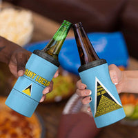 Saint Lucia Tribal Triangle Design 4 in 1 Can Cooler Tumbler with Flag Colors and The Land The People The Light Quote - Wonder Print Shop