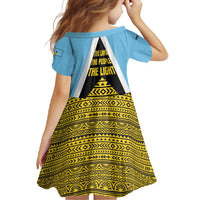 Saint Lucia Tribal Triangle Design Family Matching Long Sleeve Bodycon Dress and Hawaiian Shirt with Flag Colors and The Land The People The Light Quote - Wonder Print Shop