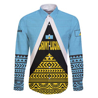 Saint Lucia Tribal Triangle Design Family Matching Long Sleeve Bodycon Dress and Hawaiian Shirt with Flag Colors and The Land The People The Light Quote - Wonder Print Shop