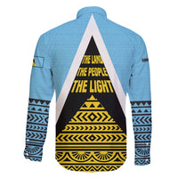 Saint Lucia Tribal Triangle Design Family Matching Long Sleeve Bodycon Dress and Hawaiian Shirt with Flag Colors and The Land The People The Light Quote - Wonder Print Shop