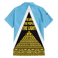 Saint Lucia Tribal Triangle Design Family Matching Off The Shoulder Long Sleeve Dress and Hawaiian Shirt with Flag Colors and The Land The People The Light Quote - Wonder Print Shop