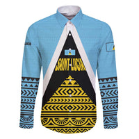 Saint Lucia Tribal Triangle Design Family Matching Puletasi and Hawaiian Shirt with Flag Colors and The Land The People The Light Quote - Wonder Print Shop