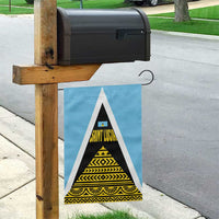 Saint Lucia Tribal Triangle Design Garden Flag with Flag Colors and The Land The People The Light Quote - Wonder Print Shop