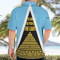 Saint Lucia Tribal Triangle Design Hawaiian Shirt with Flag Colors and The Land The People The Light Quote - Wonder Print Shop