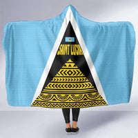 Saint Lucia Tribal Triangle Design Hooded Blanket with Flag Colors and The Land The People The Light Quote - Wonder Print Shop