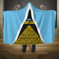 Saint Lucia Tribal Triangle Design Hooded Blanket with Flag Colors and The Land The People The Light Quote - Wonder Print Shop