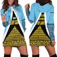 Saint Lucia Tribal Triangle Design Hoodie Dress with Flag Colors and The Land The People The Light Quote - Wonder Print Shop