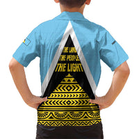 Saint Lucia Tribal Triangle Design Kid Hawaiian Shirt with Flag Colors and The Land The People The Light Quote - Wonder Print Shop