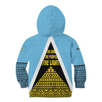 Saint Lucia Tribal Triangle Design Kid Hoodie with Flag Colors and The Land The People The Light Quote - Wonder Print Shop