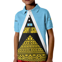 Saint Lucia Tribal Triangle Design Kid Polo Shirt with Flag Colors and The Land The People The Light Quote - Wonder Print Shop