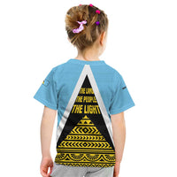 Saint Lucia Tribal Triangle Design Kid T Shirt with Flag Colors and The Land The People The Light Quote - Wonder Print Shop