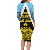 Saint Lucia Tribal Triangle Design Long Sleeve Bodycon Dress with Flag Colors and The Land The People The Light Quote - Wonder Print Shop