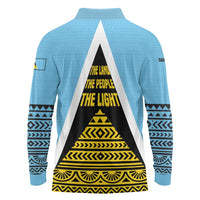 Saint Lucia Tribal Triangle Design Long Sleeve Polo Shirt with Flag Colors and The Land The People The Light Quote - Wonder Print Shop