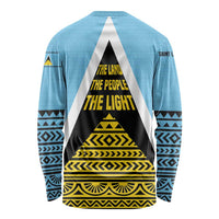 Saint Lucia Tribal Triangle Design Long Sleeve Shirt with Flag Colors and The Land The People The Light Quote - Wonder Print Shop