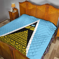 Saint Lucia Tribal Triangle Design Quilt with Flag Colors and The Land The People The Light Quote - Wonder Print Shop