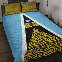 Saint Lucia Tribal Triangle Design Quilt Bed Set with Flag Colors and The Land The People The Light Quote - Wonder Print Shop
