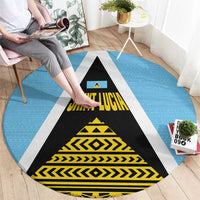Saint Lucia Tribal Triangle Design Round Carpet with Flag Colors and The Land The People The Light Quote - Wonder Print Shop