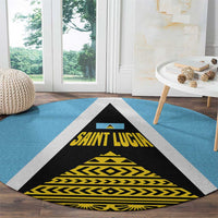 Saint Lucia Tribal Triangle Design Round Carpet with Flag Colors and The Land The People The Light Quote - Wonder Print Shop