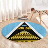 Saint Lucia Tribal Triangle Design Round Carpet with Flag Colors and The Land The People The Light Quote - Wonder Print Shop